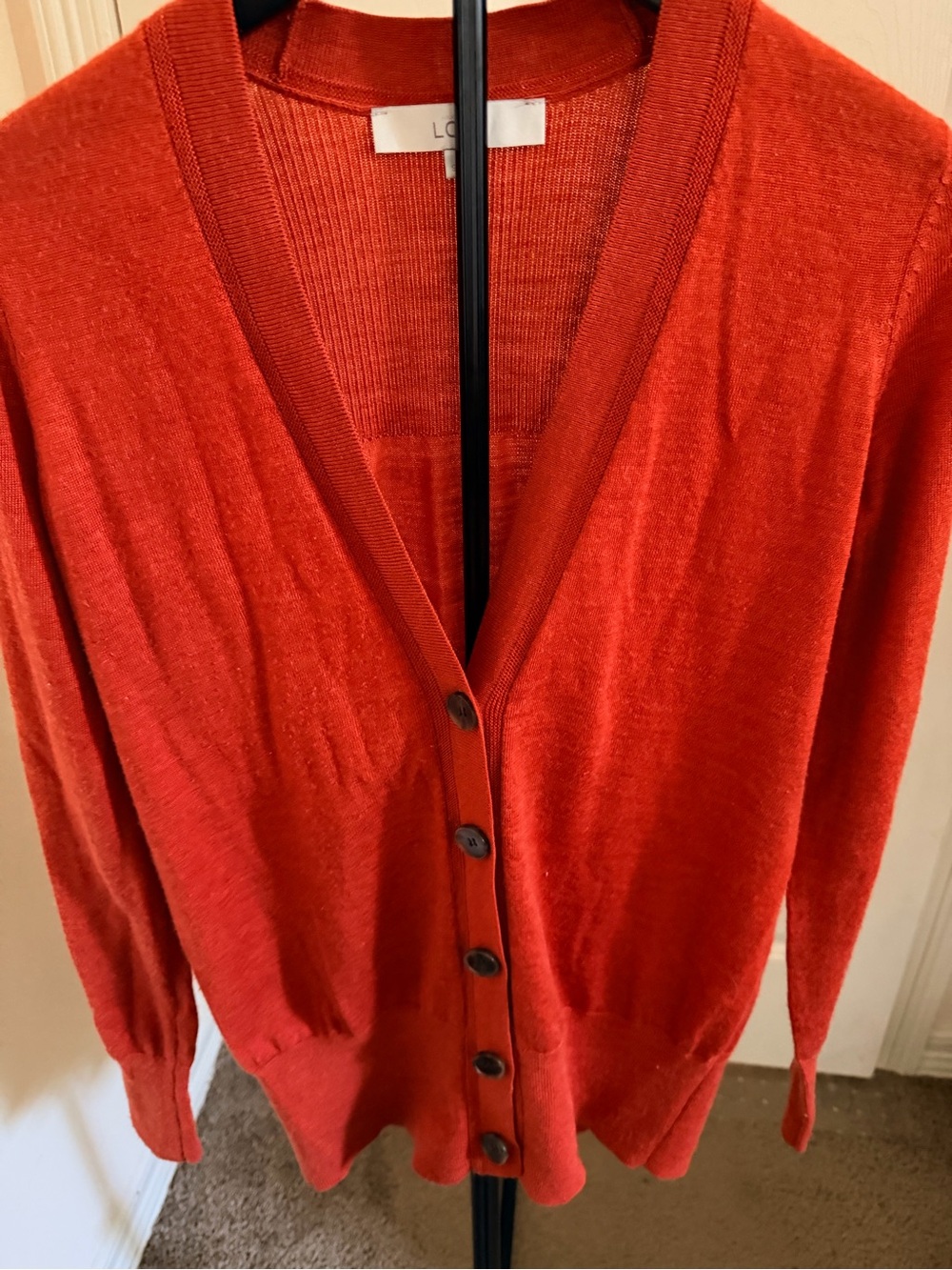 LOFT Women’s Pumpkin Orange V-Neck Button Cardigan Sweater